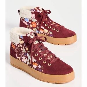 Keds Burgundy Floral High-Top Sneakers.